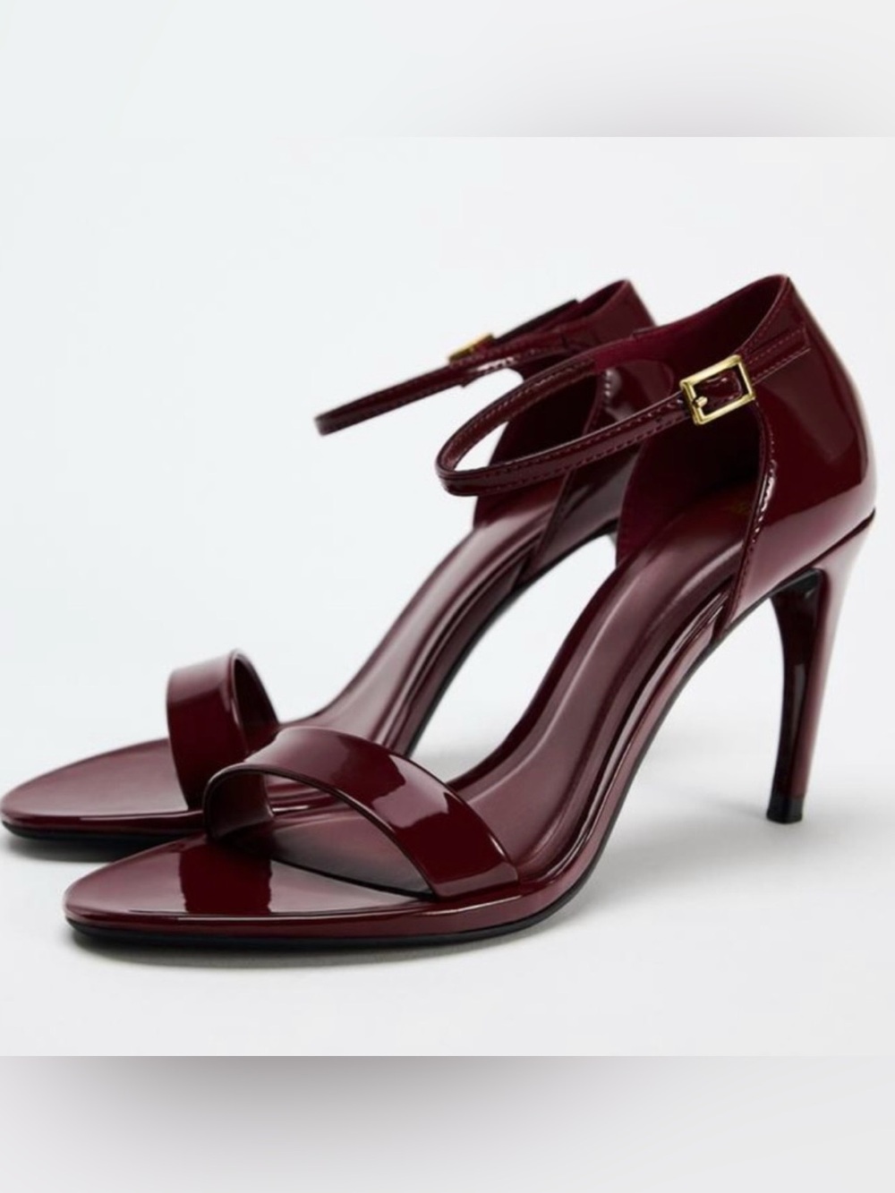 Zara Women's Burgundy Patent Leather Ankle-Strap Heels